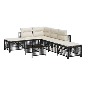 Pemberly Row Synthetic Poly Rattan Garden Sofa Set in Powder-coated Black