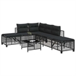 Pemberly Row Rattan Powder-Coated Steel & Tempered Glass Garden Sofa Set - Black