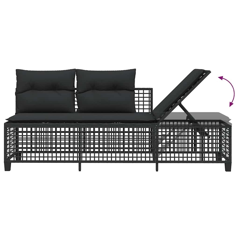 Pemberly Row Rattan Powder-Coated Steel & Tempered Glass Garden Sofa Set - Black