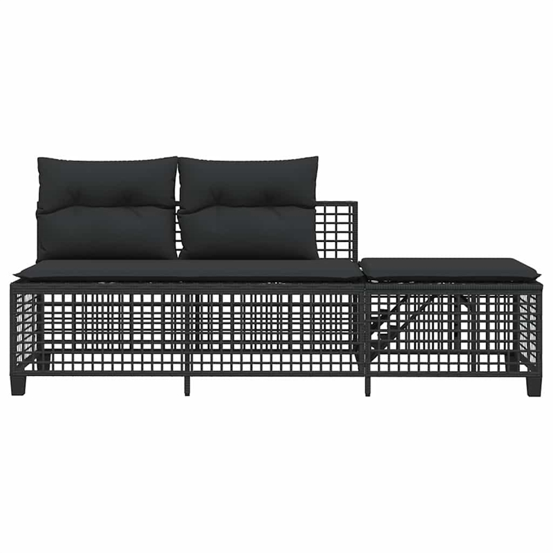 Pemberly Row Rattan Powder-Coated Steel & Tempered Glass Garden Sofa Set - Black