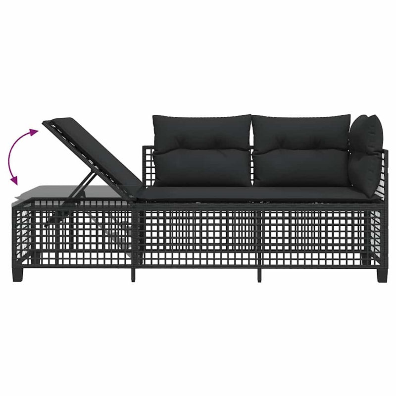 Pemberly Row Rattan Powder-Coated Steel & Tempered Glass Garden Sofa Set - Black