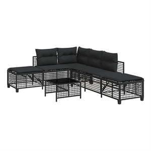 Pemberly Row Rattan Powder-Coated Steel & Tempered Glass Garden Sofa Set - Black