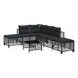 Pemberly Row Rattan Powder-Coated Steel & Tempered Glass Garden Sofa Set - Black