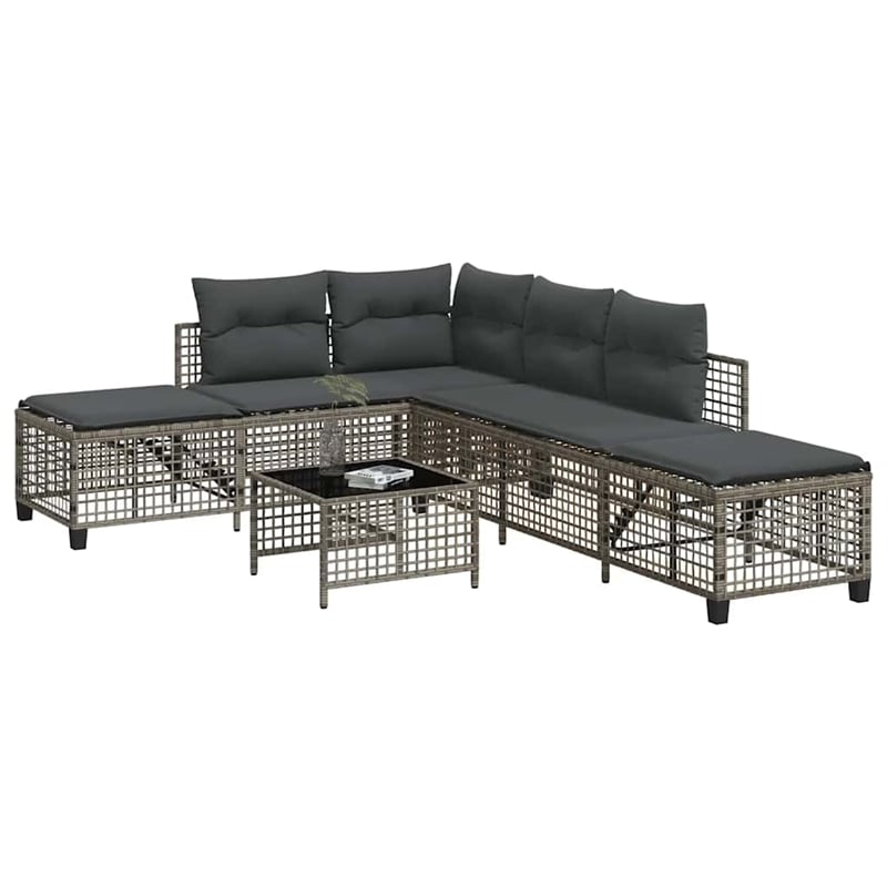 Pemberly Row 3-Piece Poly Rattan Corner Patio Sofa Set With Cushions in Gray