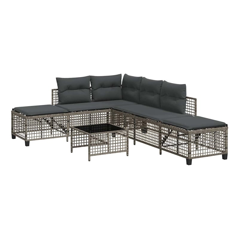Pemberly Row 3-Piece Poly Rattan Corner Patio Sofa Set With Cushions in Gray