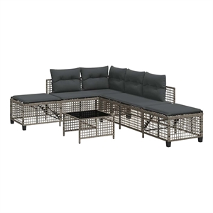 Pemberly Row 3-Piece Poly Rattan Corner Patio Sofa Set With Cushions in Gray