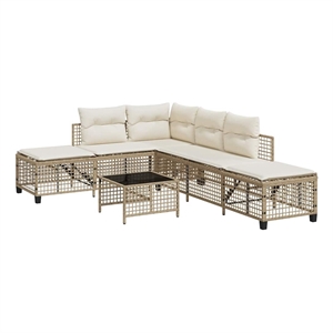Pemberly Row Garden Sofa Set in Beige & Cream With White Frame