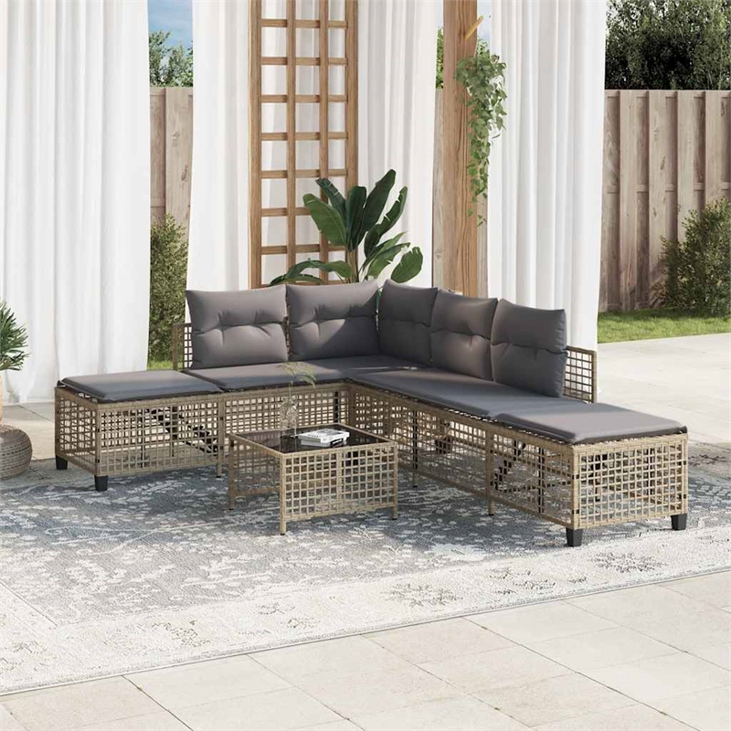 Pemberly Row Synthetic Poly Rattan Garden Sofa Set in Mix Beige