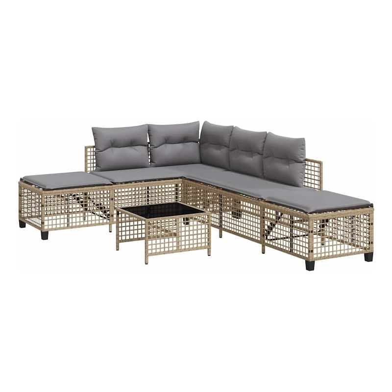 Pemberly Row Synthetic Poly Rattan Garden Sofa Set in Mix Beige