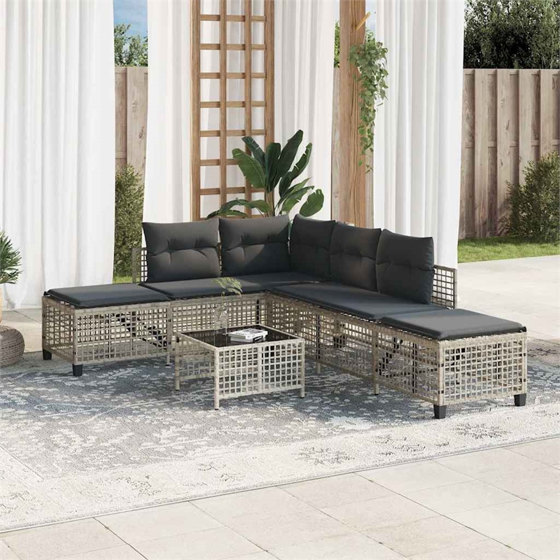Pemberly Row Synthetic Poly Rattan Garden Sofa Set in Light Gray