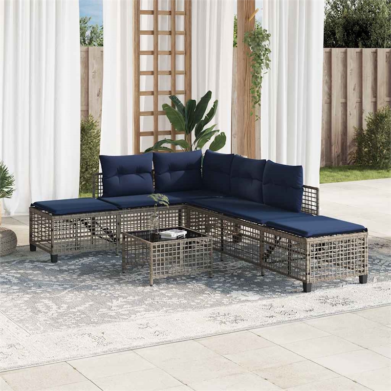 Pemberly Row Synthetic Poly Rattan Patio Sofa Set in Powder-coated Gray