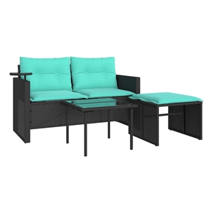 Pemberly Row Contemporary 2-Seater PE Rattan Patio Sofa Set in Black