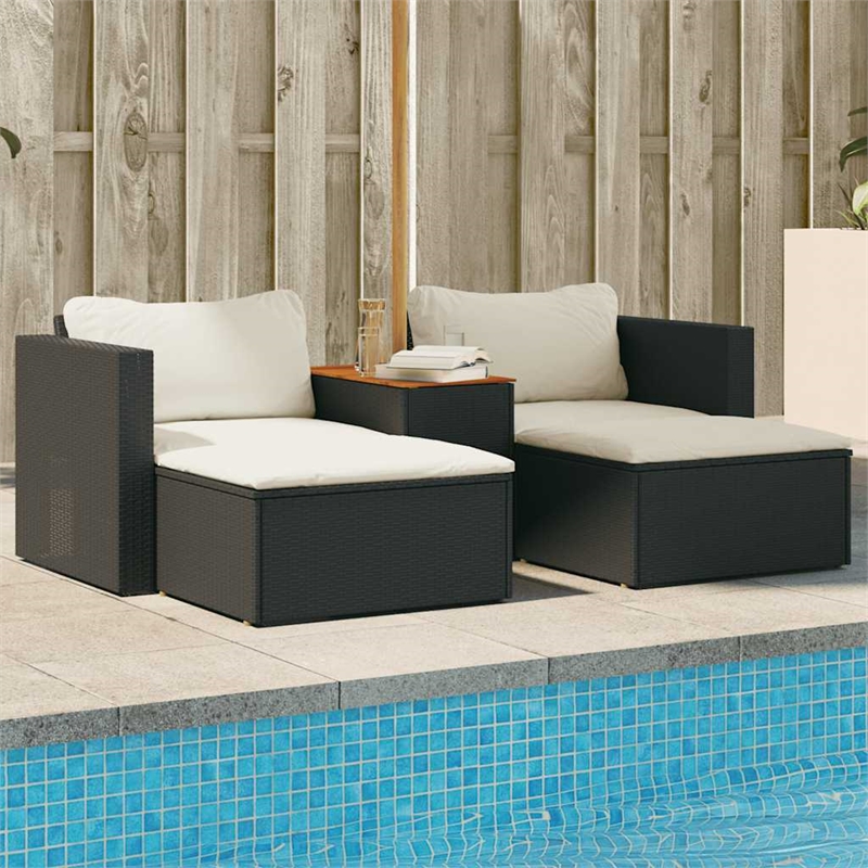 Pemberly Row Contemporary Garden Sofa Set in Black & Cream/White