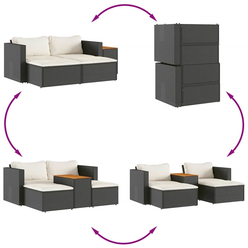 Pemberly Row Contemporary Garden Sofa Set in Black & Cream/White