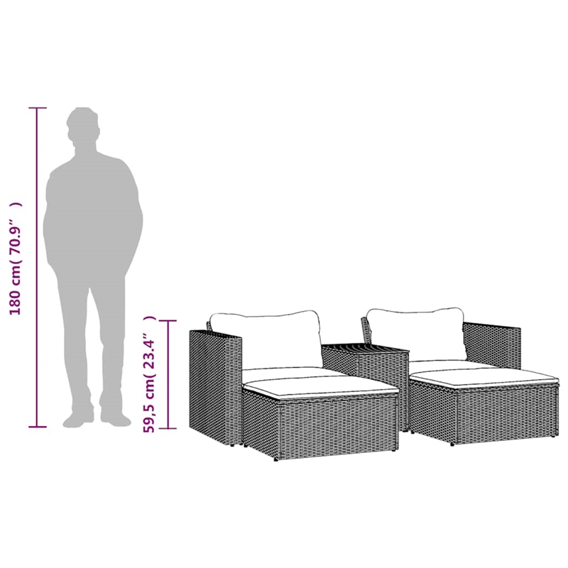 Pemberly Row Contemporary Garden Sofa Set in Black & Cream/White