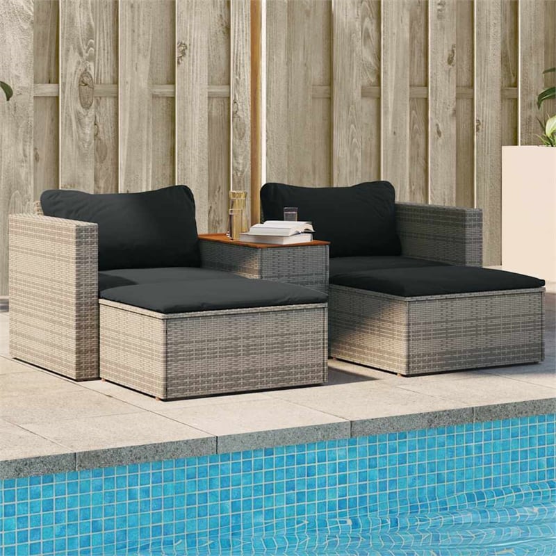 Pemberly Row Contemporary Modular PE Rattan Garden Sofa Set in Gray
