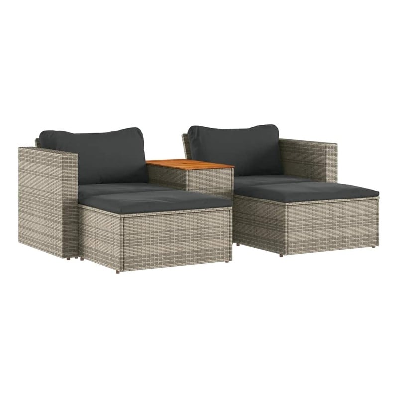 Pemberly Row Contemporary Modular PE Rattan Garden Sofa Set in Gray