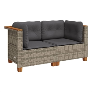 Pemberly Row Synthetic Poly Rattan 2-Piece Garden Sofa Set in Gray