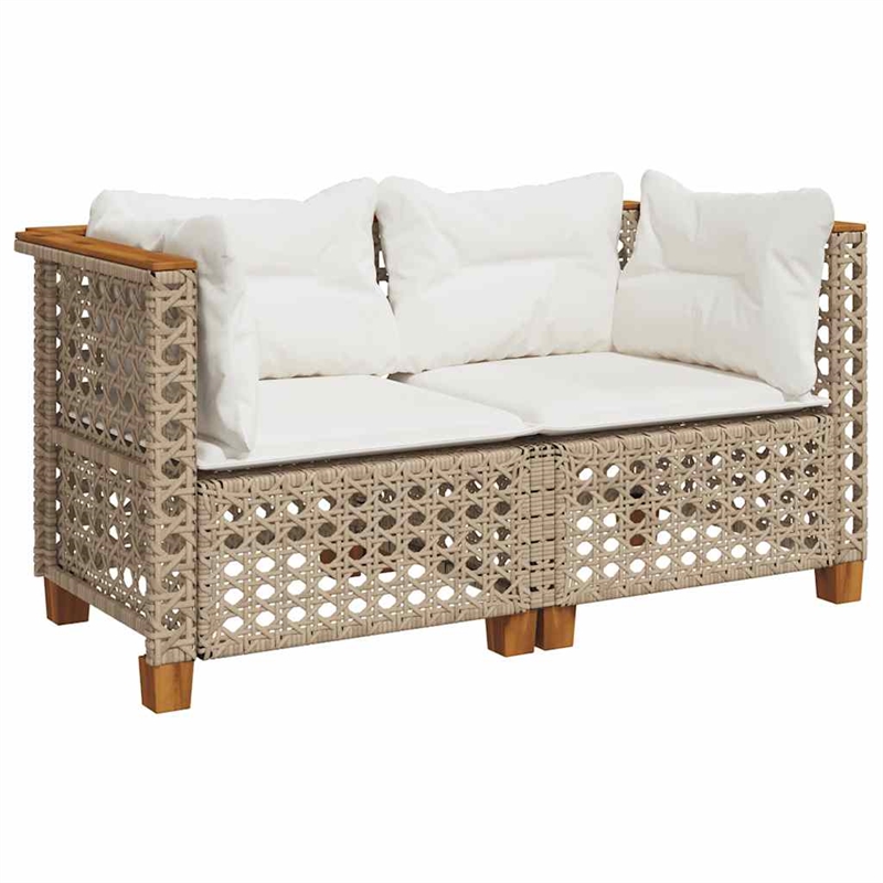 Pemberly Row Synthetic Poly Rattan 2 Pcs Garden Sofa Set in Beige