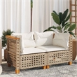 Pemberly Row Synthetic Poly Rattan 2 Pcs Garden Sofa Set in Beige