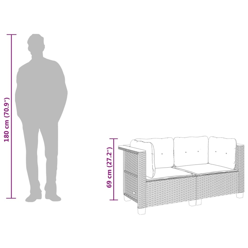 Pemberly Row 2-Piece Medium Modular PE Rattan Garden Sofa Set in Beige