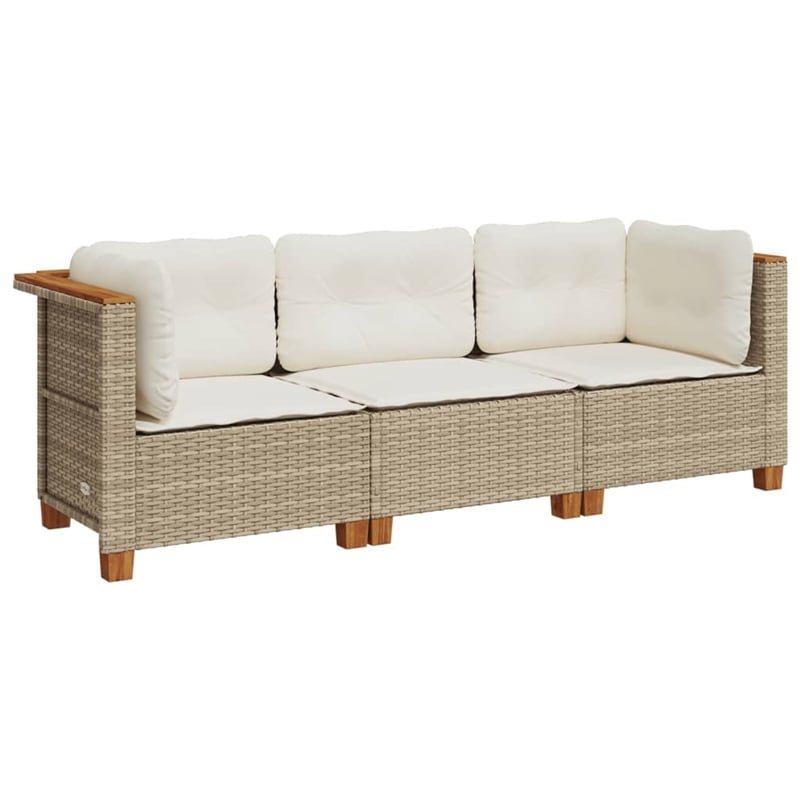 Pemberly Row Contemporary 3-Piece Garden Sofa Set in Beige And Cream