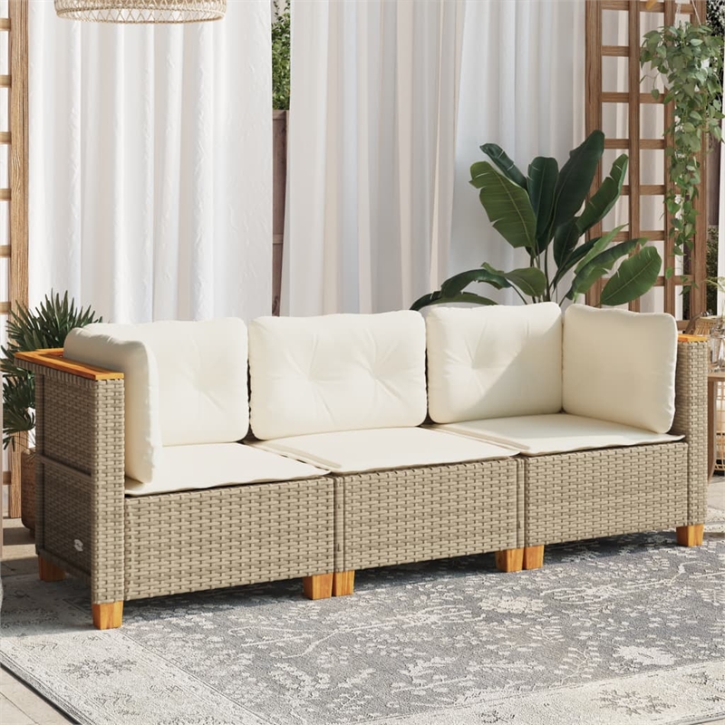 Pemberly Row Contemporary 3-Piece Garden Sofa Set in Beige And Cream