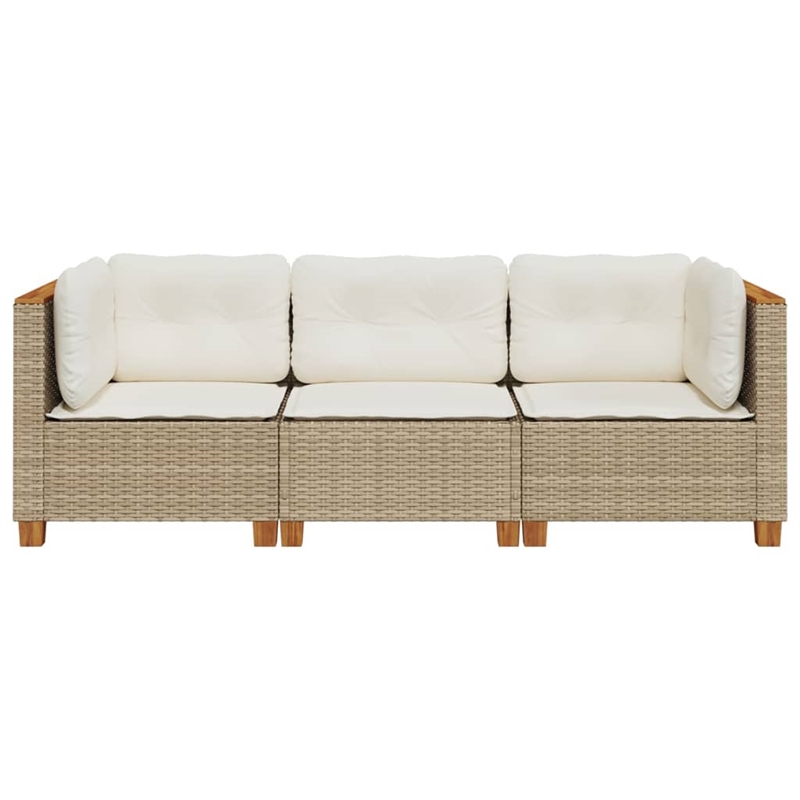 Pemberly Row Contemporary 3-Piece Garden Sofa Set in Beige And Cream
