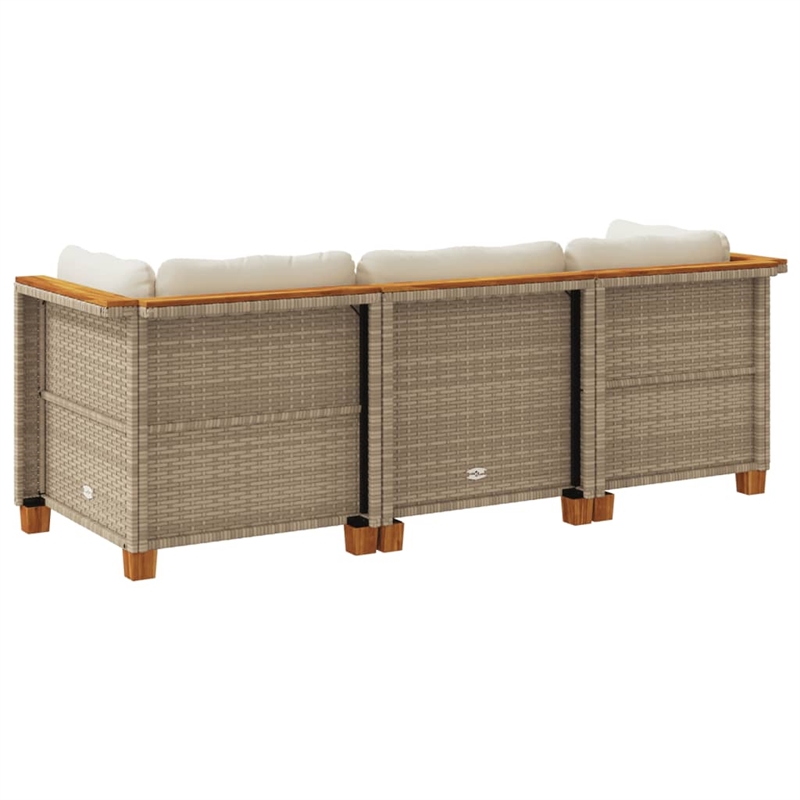Pemberly Row Contemporary 3-Piece Garden Sofa Set in Beige And Cream