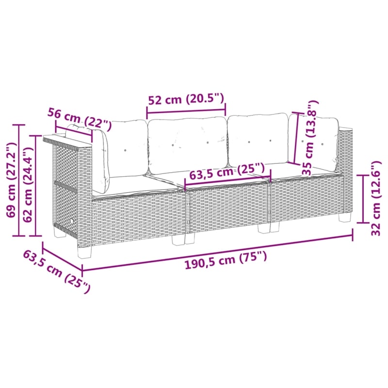 Pemberly Row Contemporary 3-Piece Garden Sofa Set in Beige And Cream