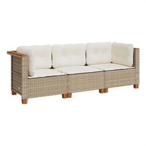 Pemberly Row Contemporary 3-Piece Garden Sofa Set in Beige And Cream