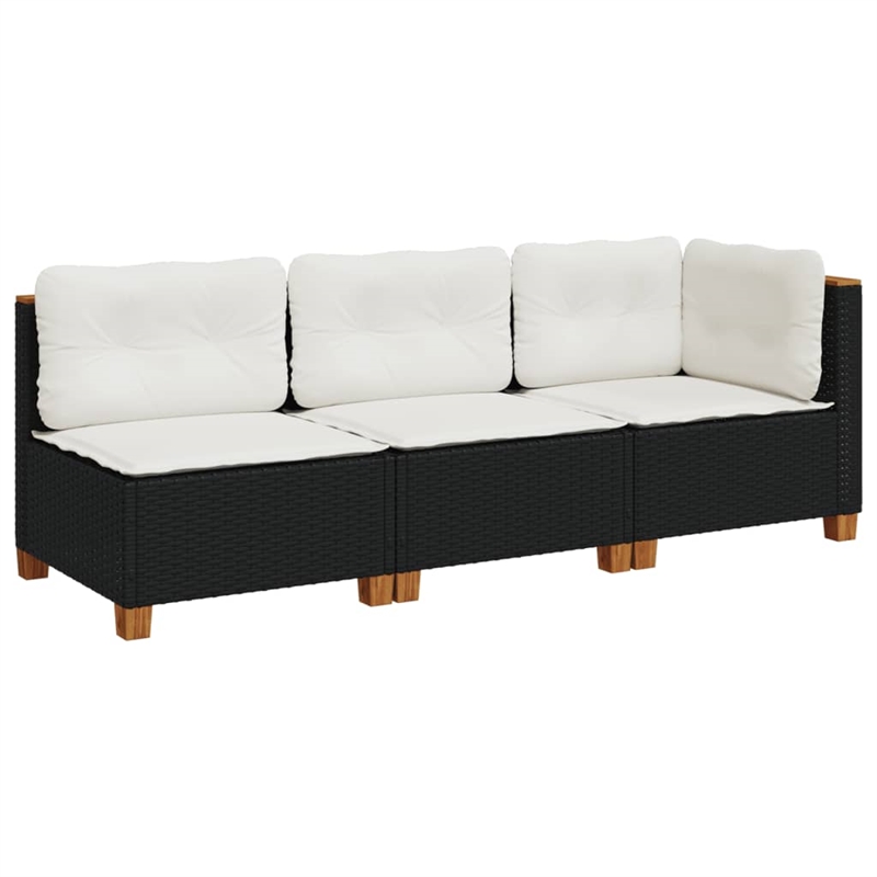 Pemberly Row 3-Piece Large Modular PE Rattan Garden Sofa Set in Black