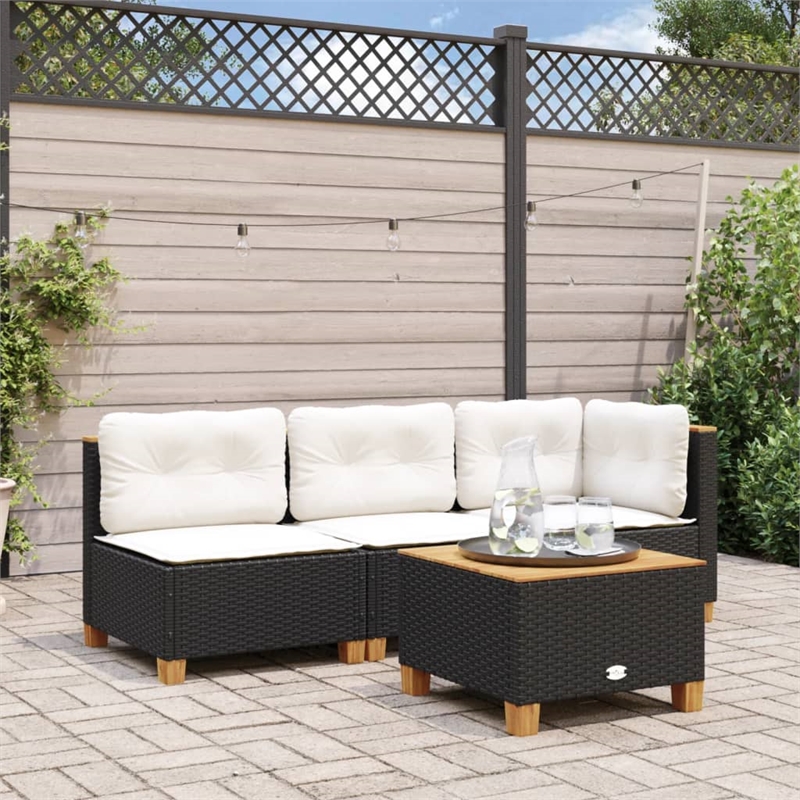 Pemberly Row 3-Piece Large Modular PE Rattan Garden Sofa Set in Black
