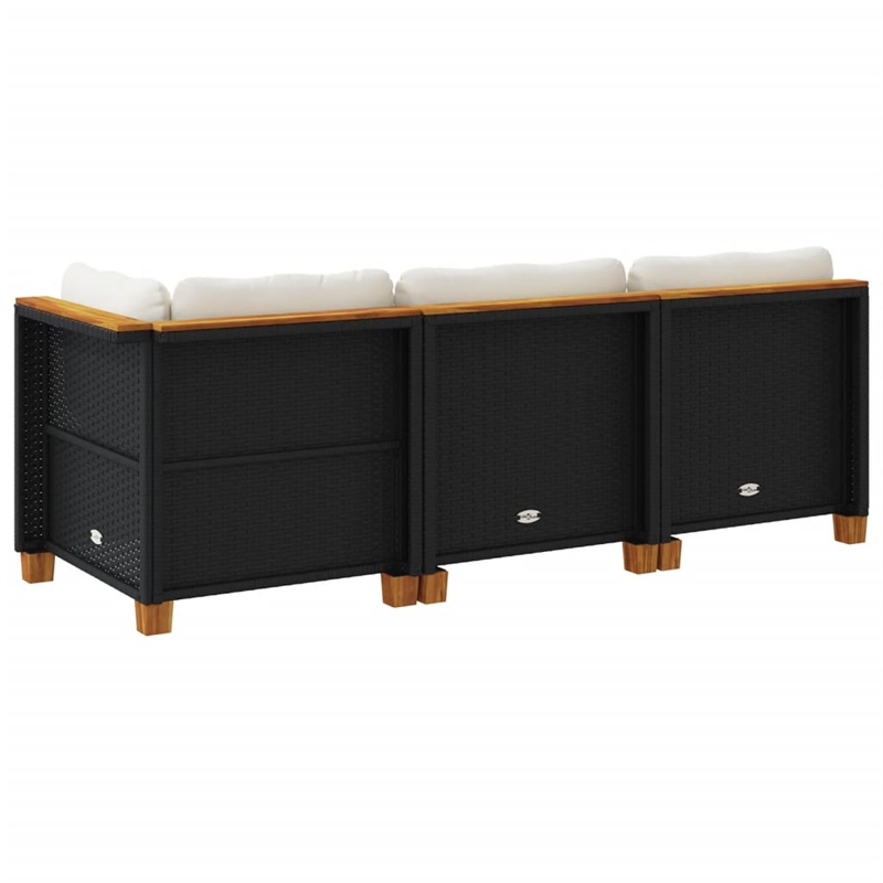 Pemberly Row 3-Piece Large Modular PE Rattan Garden Sofa Set in Black