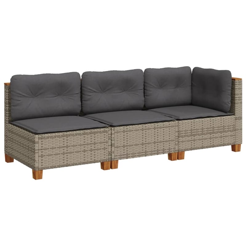 Pemberly Row 3-Piece 3-Seater Modular PE Rattan Garden Sofa Set in Gray