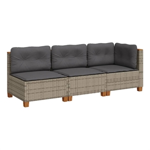 Pemberly Row 3-Piece 3-Seater Modular PE Rattan Garden Sofa Set in Gray