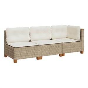 Pemberly Row Synthetic Poly Rattan 3-Piece Garden Sofa Set in Beige