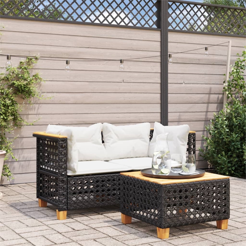 Pemberly Row 2 Pcs PE Rattan Medium Modular Garden Sofa Set in Black