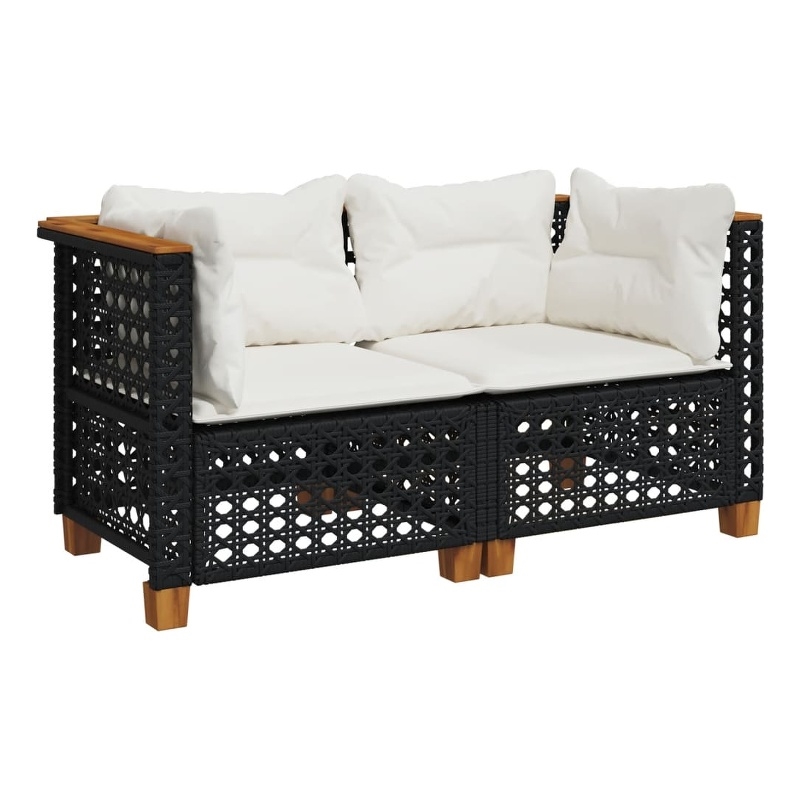 Pemberly Row 2 Pcs PE Rattan Medium Modular Garden Sofa Set in Black