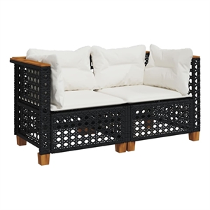 Pemberly Row 2 Pcs PE Rattan Medium Modular Garden Sofa Set in Black