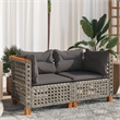 Pemberly Row Synthetic Poly Rattan 2 Pcs Garden Sofa Set in Gray