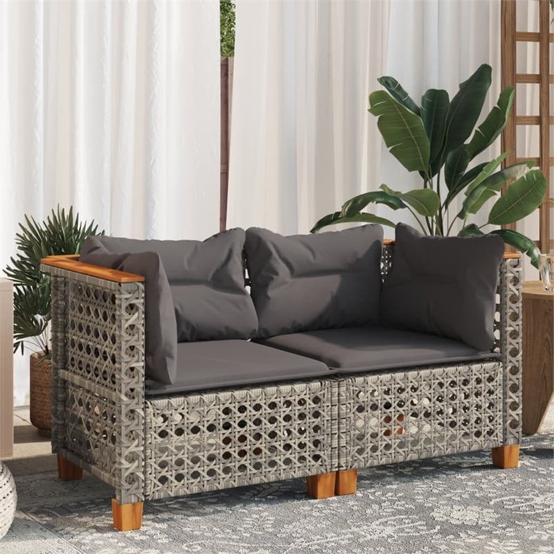 Pemberly Row Synthetic Poly Rattan 2 Pcs Garden Sofa Set in Gray