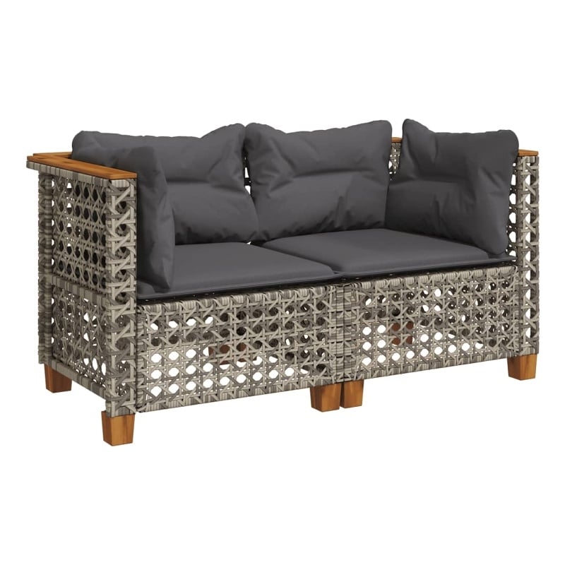 Pemberly Row Synthetic Poly Rattan 2 Pcs Garden Sofa Set in Gray