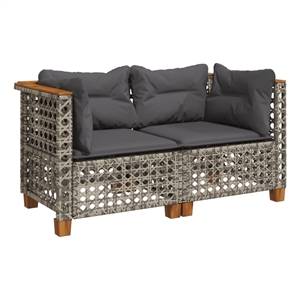 Pemberly Row Synthetic Poly Rattan 2 Pcs Garden Sofa Set in Gray