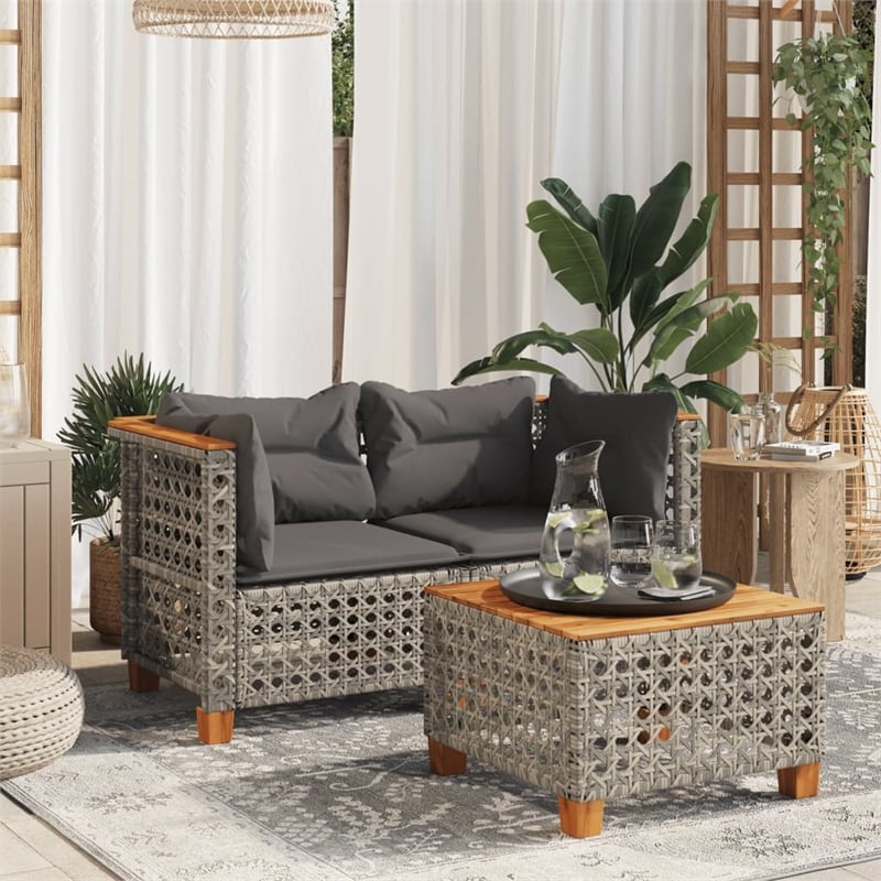Pemberly Row Synthetic Poly Rattan 2 Pcs Garden Sofa Set in Gray