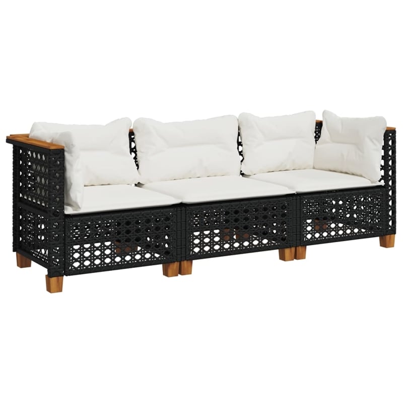 Pemberly Row Contemporary 3 Pcs Garden Sofa Set in Black And Cream