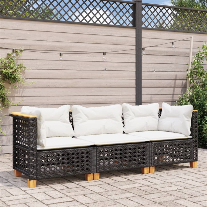 Pemberly Row Contemporary 3 Pcs Garden Sofa Set in Black And Cream
