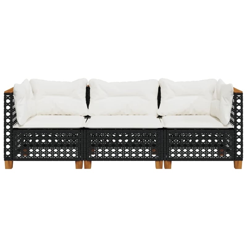 Pemberly Row Contemporary 3 Pcs Garden Sofa Set in Black And Cream