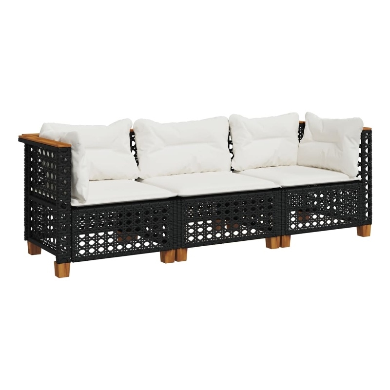 Pemberly Row Contemporary 3 Pcs Garden Sofa Set in Black And Cream