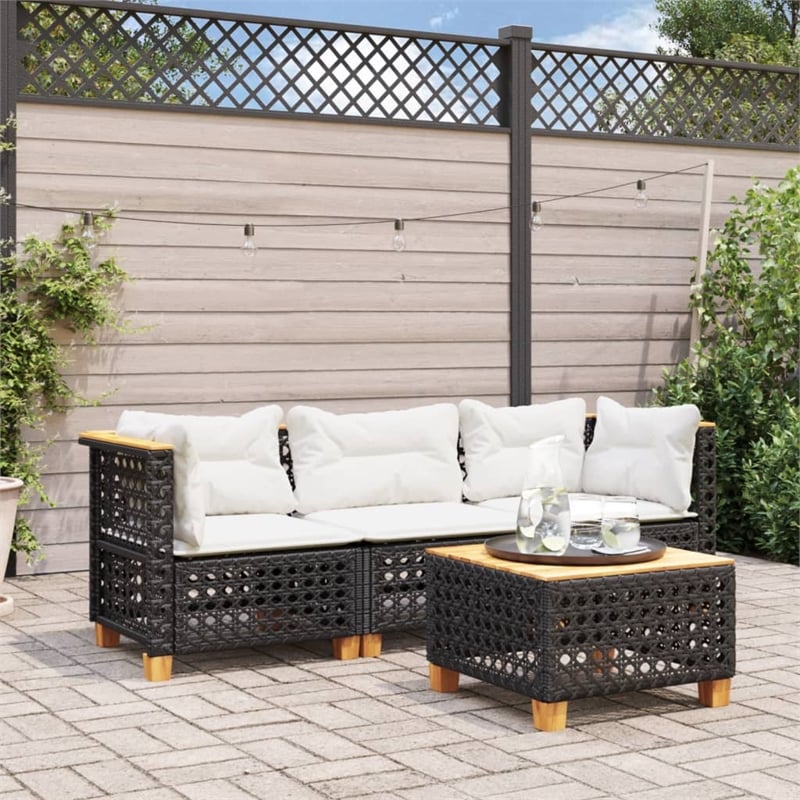 Pemberly Row Contemporary 3 Pcs Garden Sofa Set in Black And Cream
